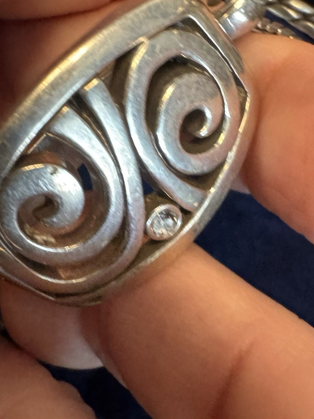 Brighton Silver Plated Scroll Enhancer Pendant Necklace 30” Crystal Accent